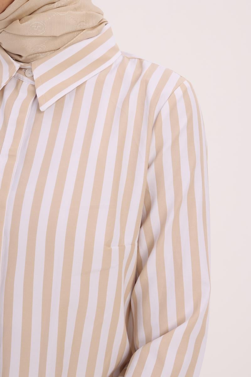 Striped Shirt Tunic With Hidden Buttons