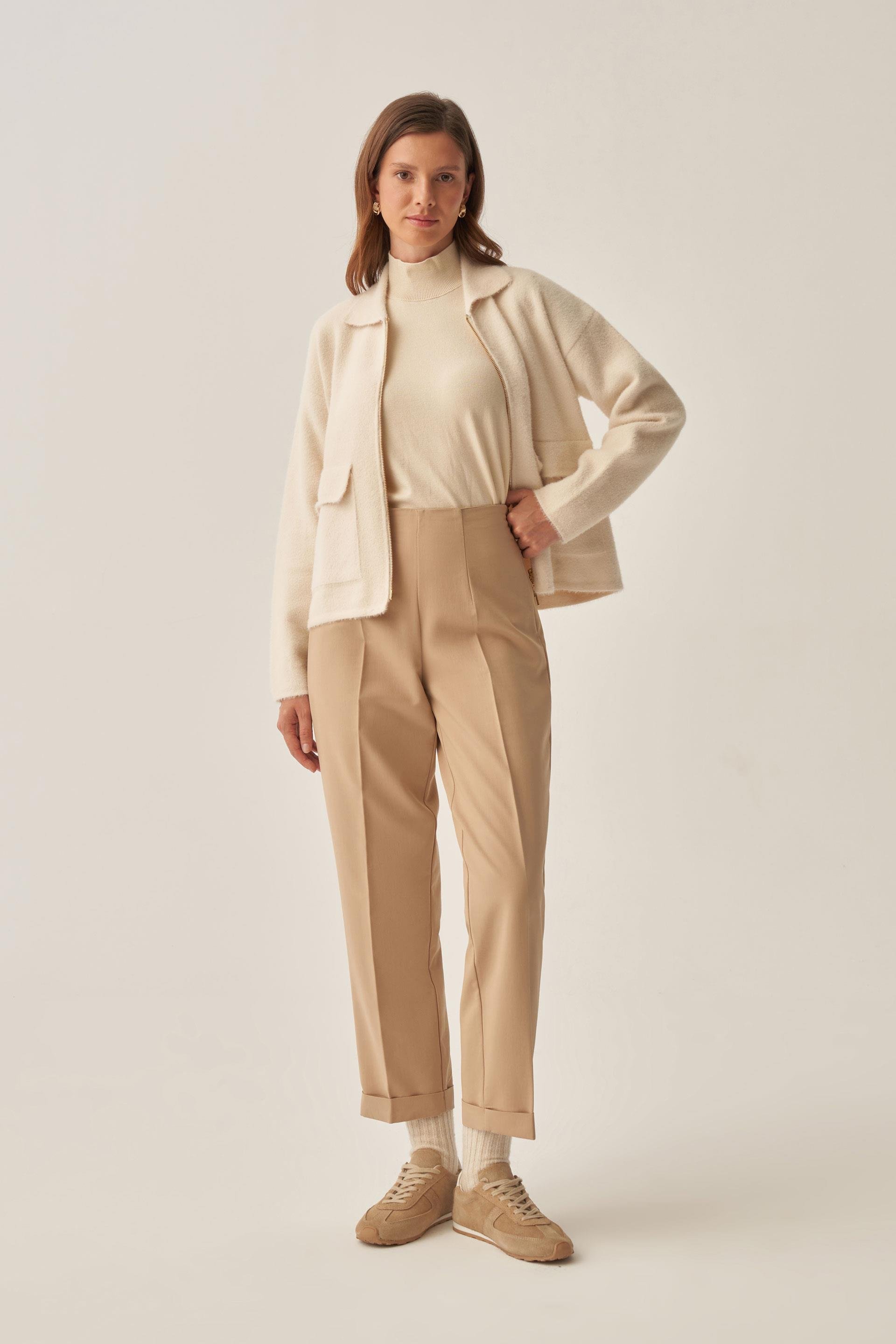 Bej-Bilek Boy Double Paça İnterlok Pantolon