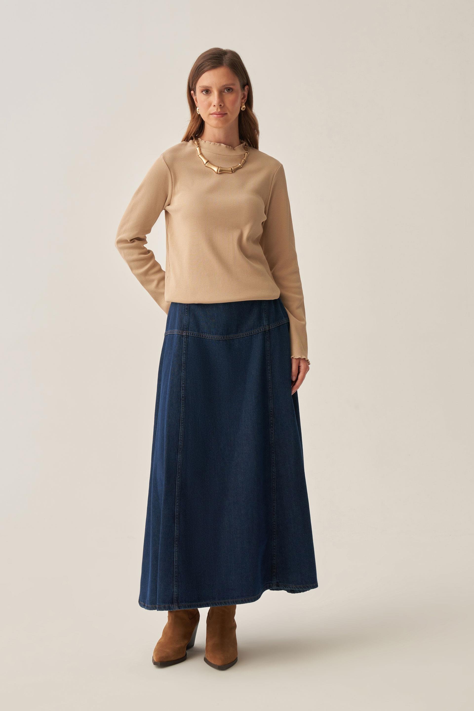 Bej-Dik Yaka Uzun Kollu Body