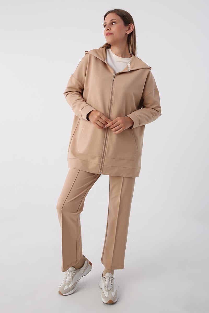 Kapüşonlu Fermuarlı Sweat Hırka