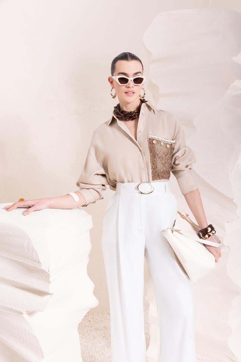 Bej-File Garnili Gömlek