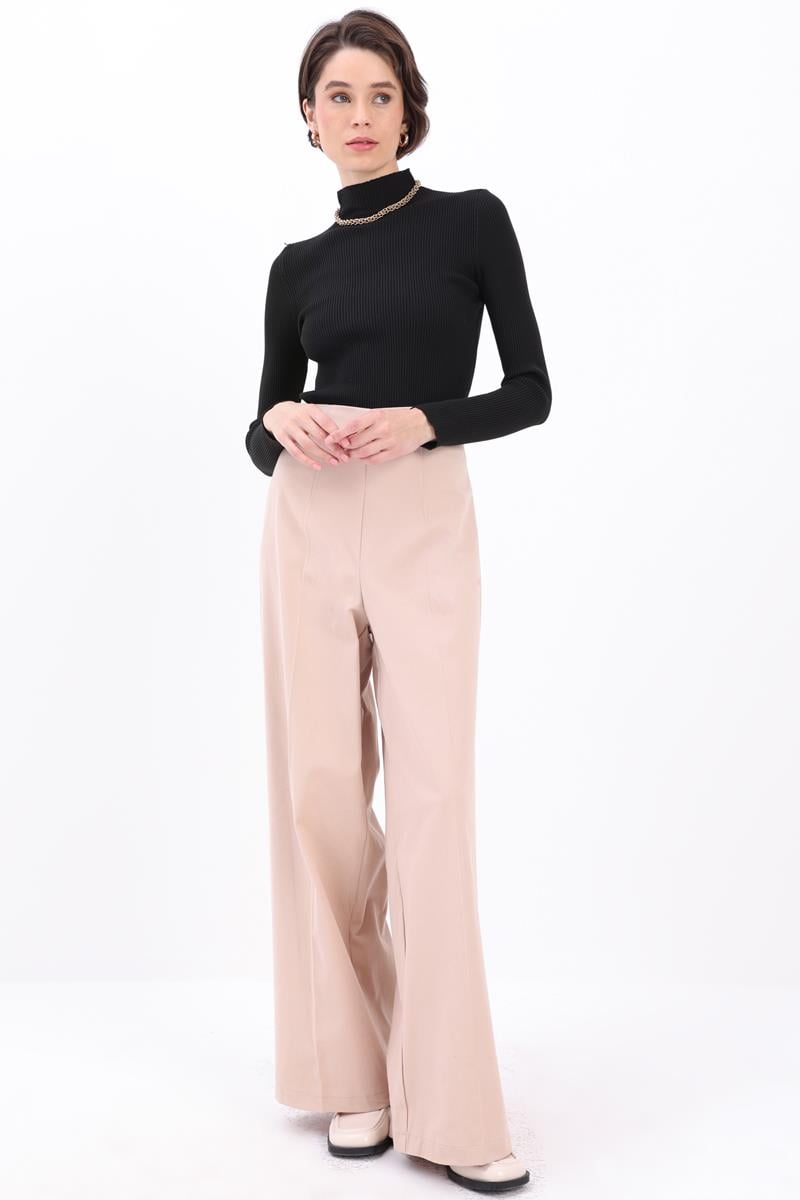 Bol Paça Yandan Fermuarlı Pantolon