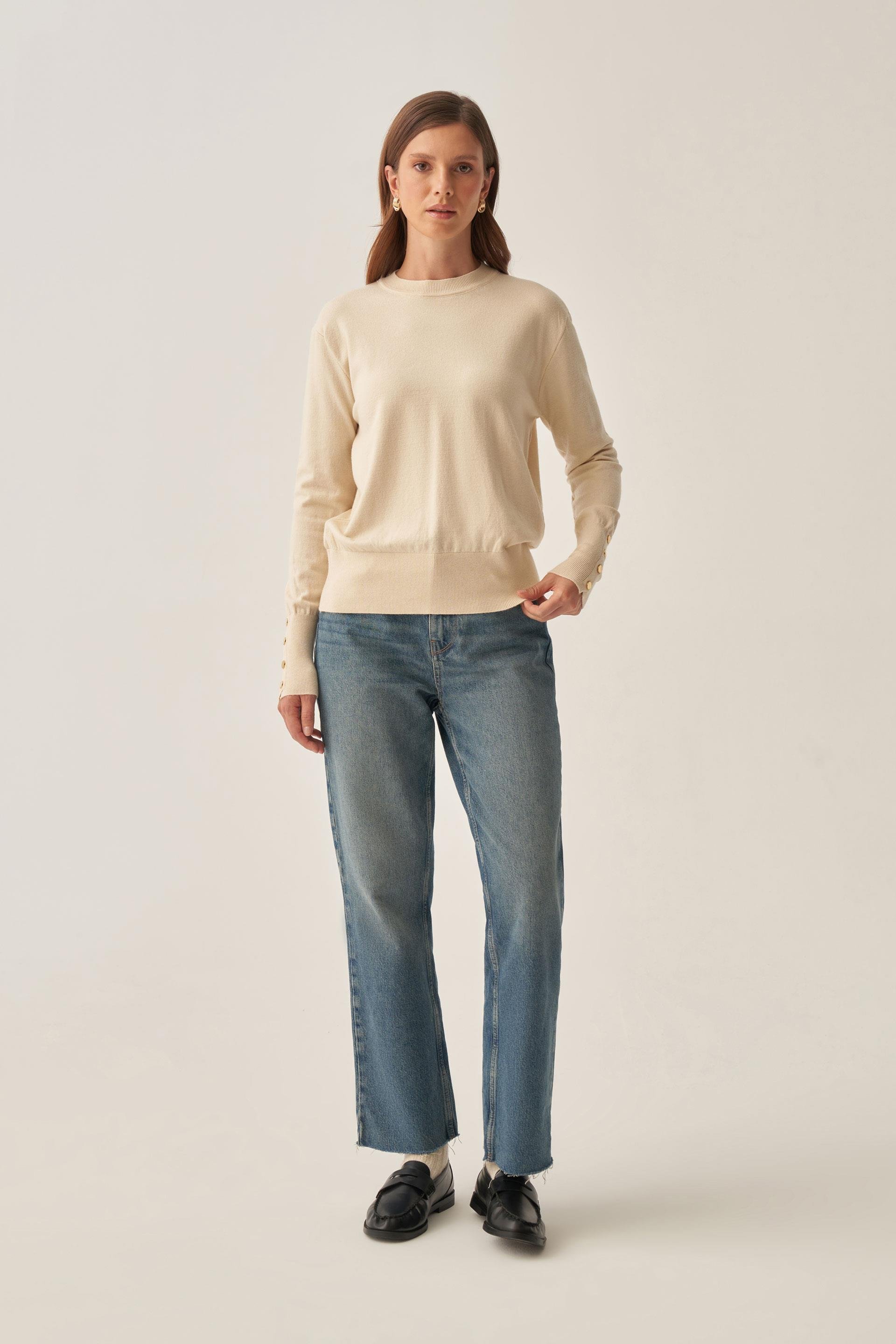 Bej-Gold Dügmeli Kazak