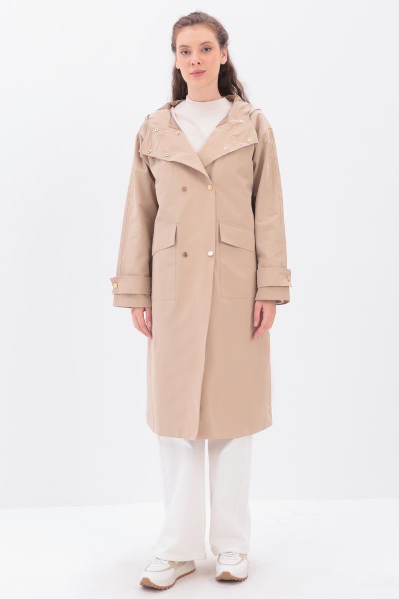 Trench Coat With Hooded Pocket