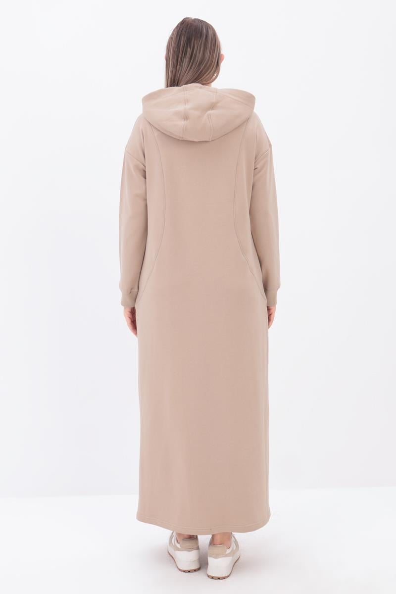 Kapüşonlu Cepli Uzun Elbise