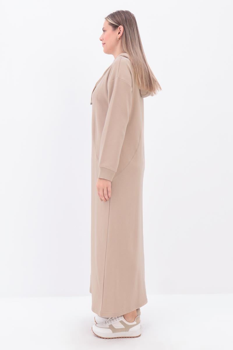 Kapüşonlu Cepli Uzun Elbise