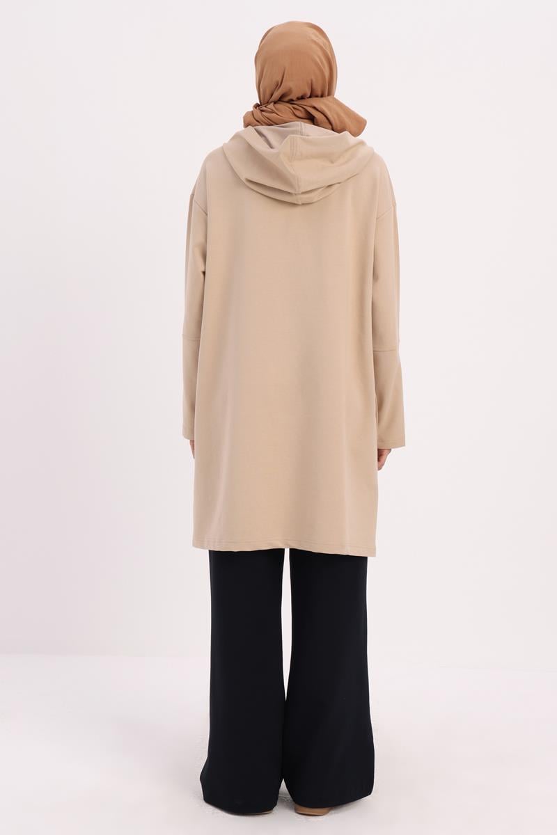Kapüşonlu Yanları Yırtmaçlı Sweat Tunik