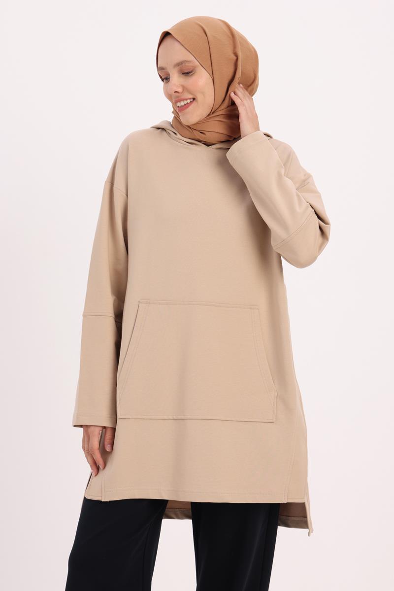 Hooded Sweat Tunic with Side Slits