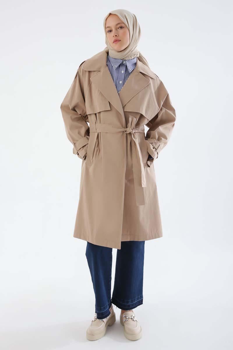 Kemerli Çıtçıtlı Oversize Trençkot