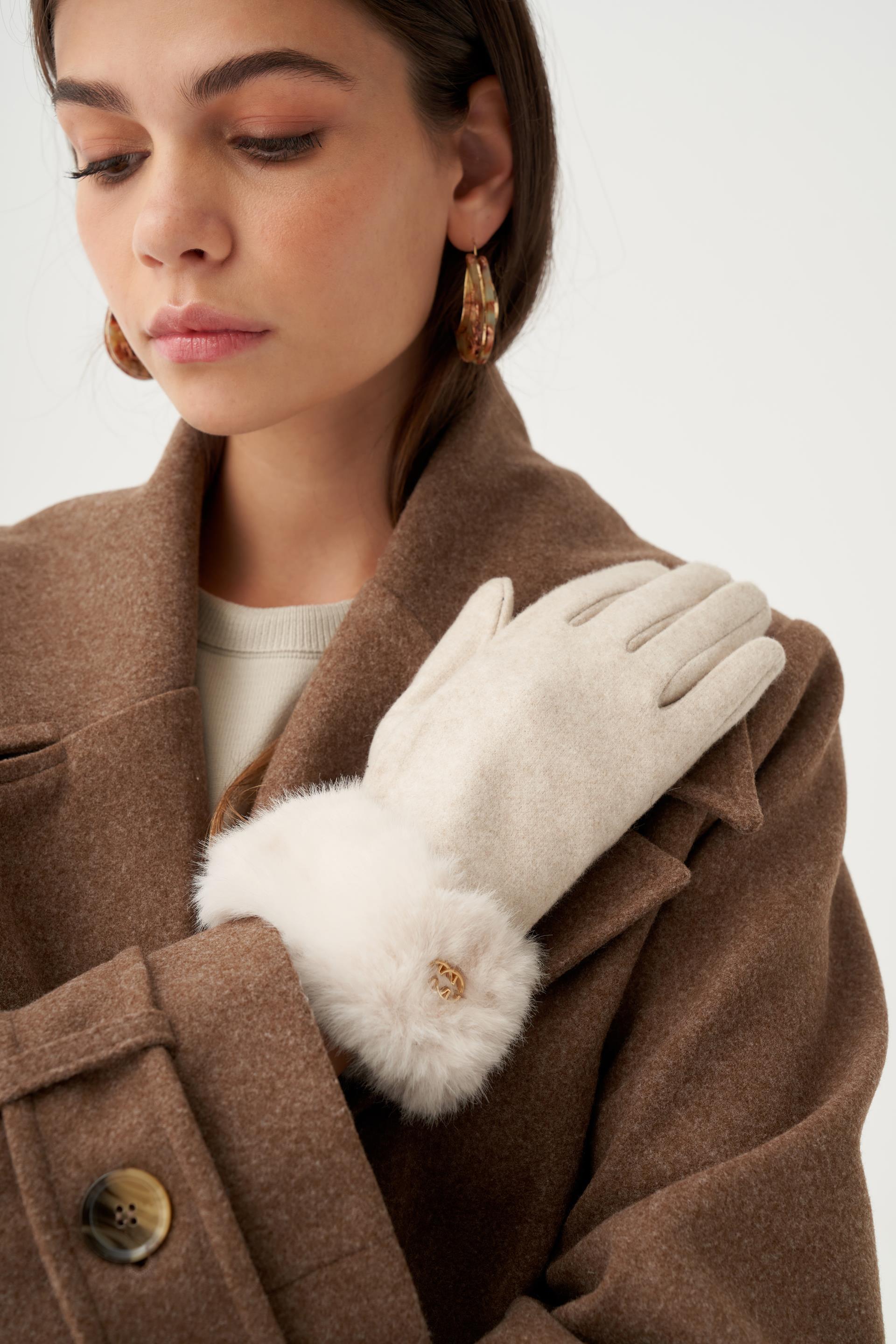 Bej-Kürklü Yünlü Eldiven