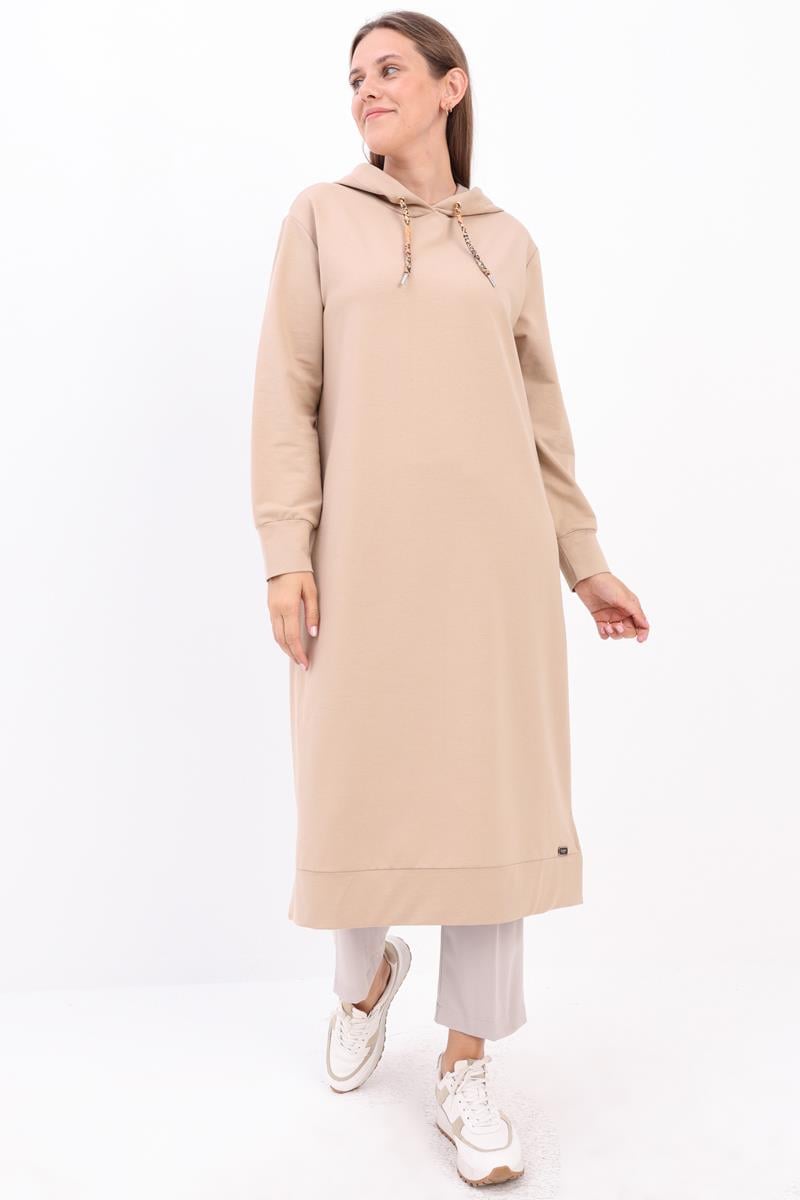 Leopar Bağcıklı Kapüşonlu Rahat Tunik