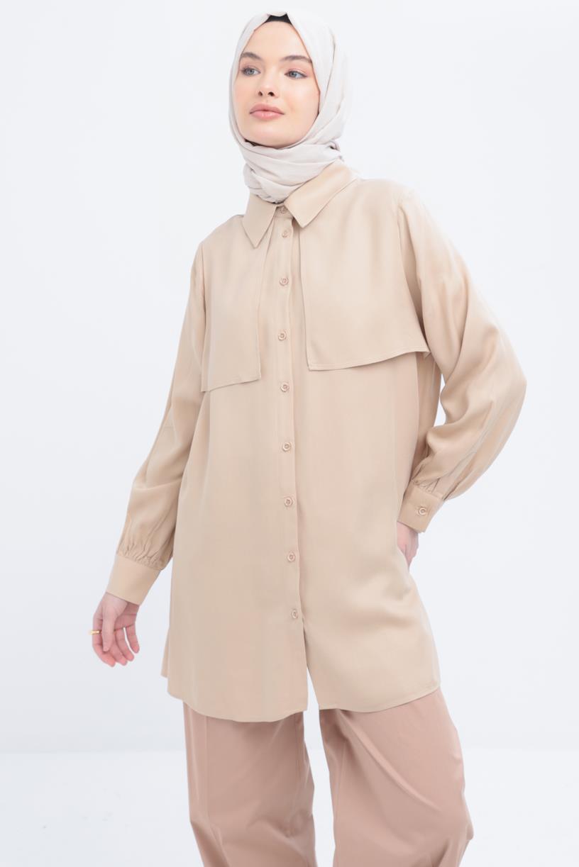 Bej-Önü Rüzgarlıklı Gömlek
