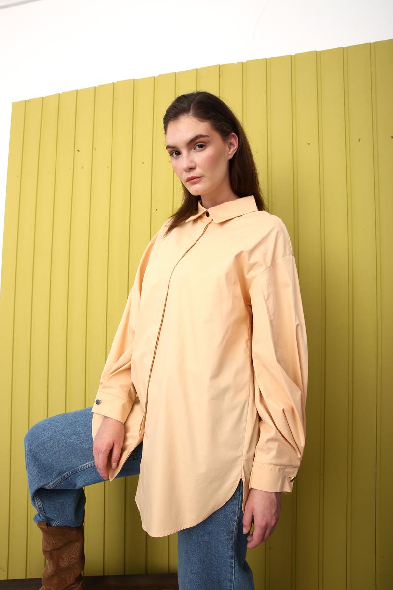 Oversize Kol Pile Detaylı Gömlek Tunik
