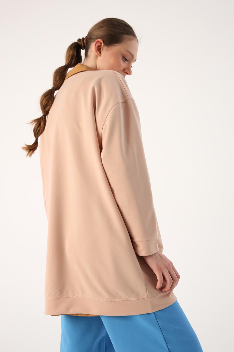 Oversize Omuzdan Fermuarlı Sweat Tunik