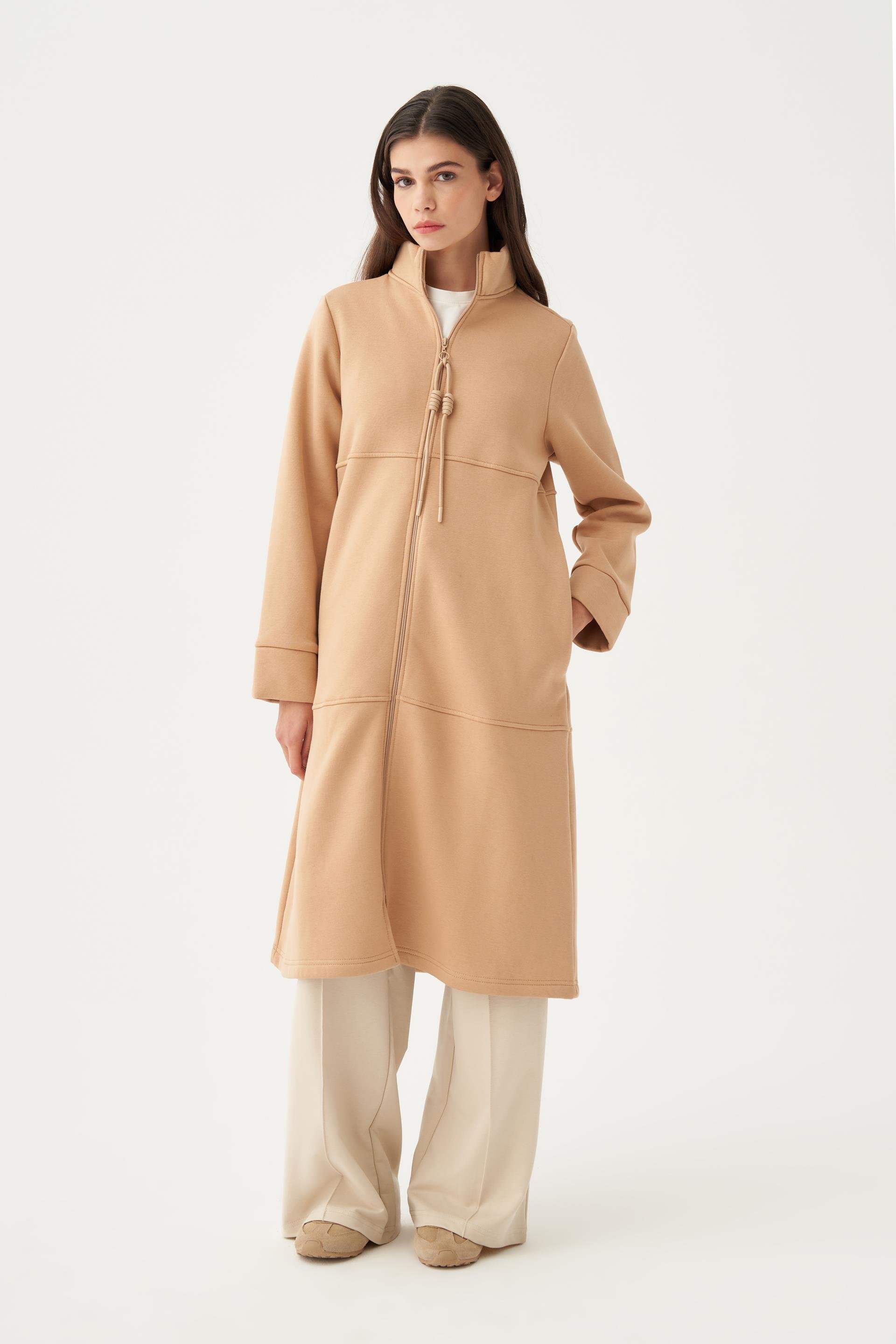 Bej-Pamuklu Düğüm Kordonlu Sweatshirt