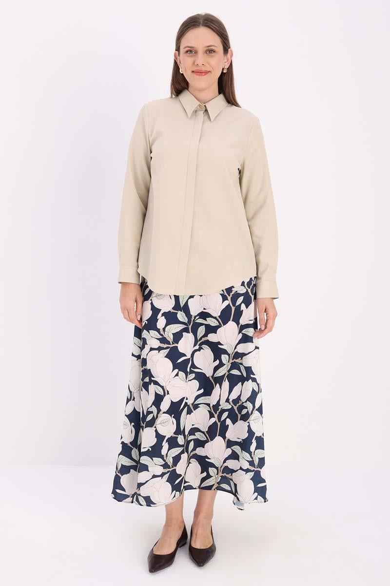 Bej-Pamuklu Gizli Patlı Gömlek