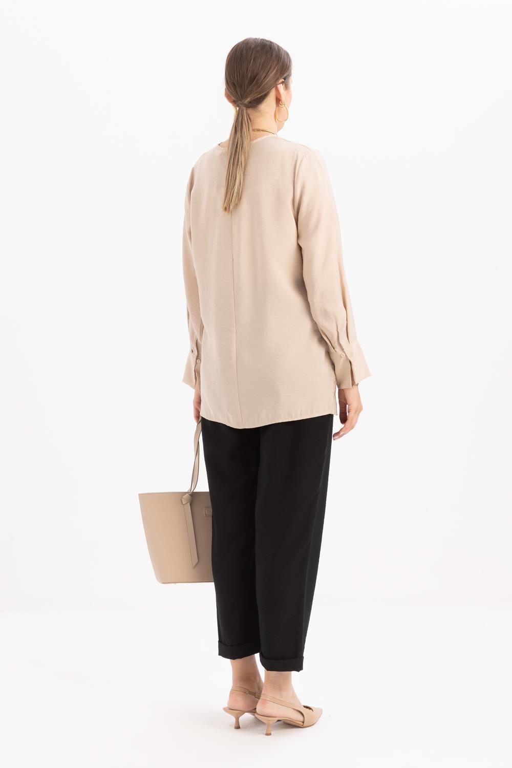 Bej-Pens Detaylı Modal Tunik