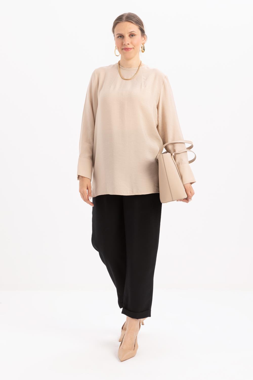 Bej-Pens Detaylı Modal Tunik