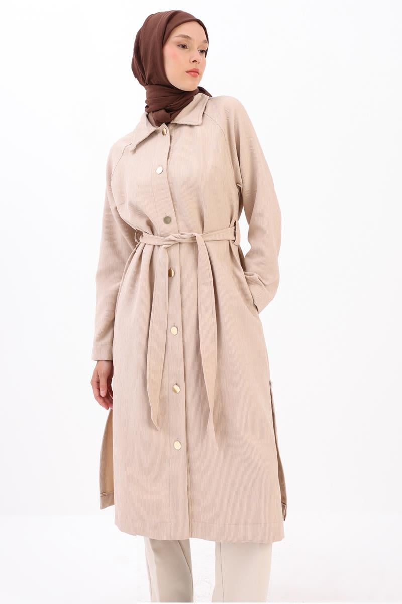 Buttoned Belted Cap With Collar