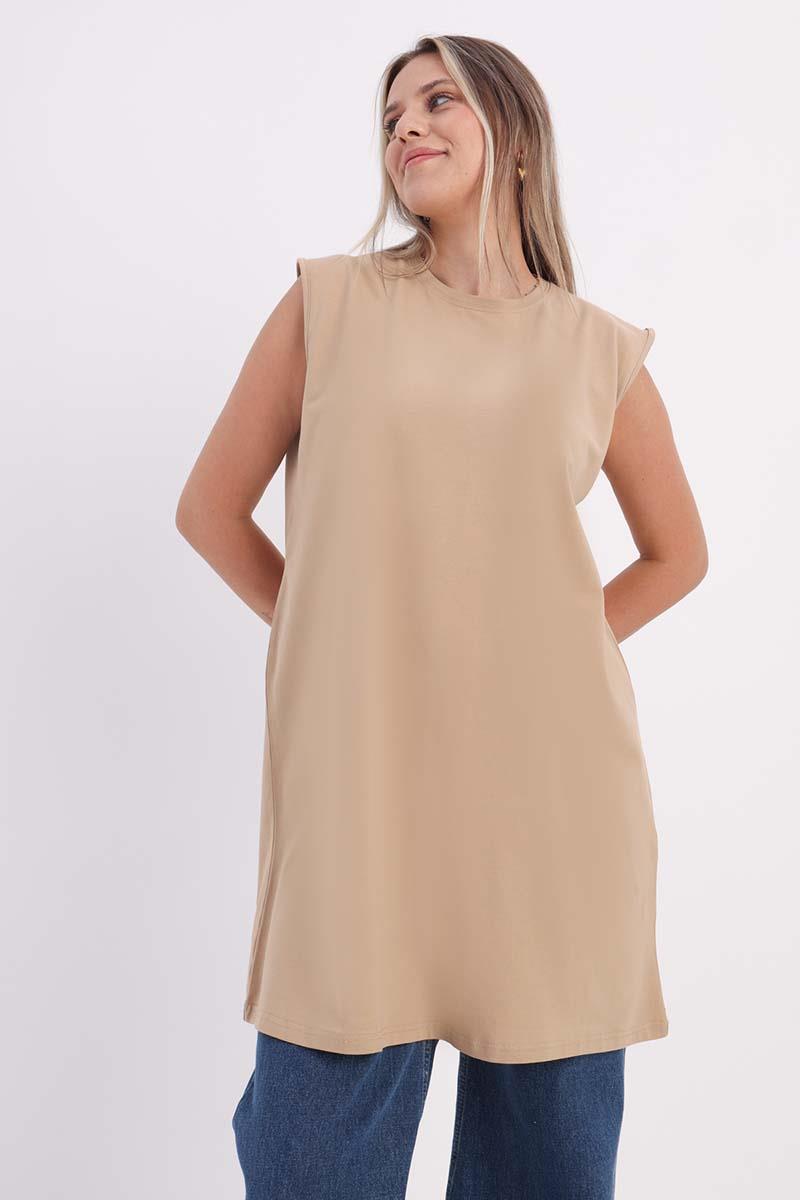 Crew Neck Sleeveless Long T-shirt