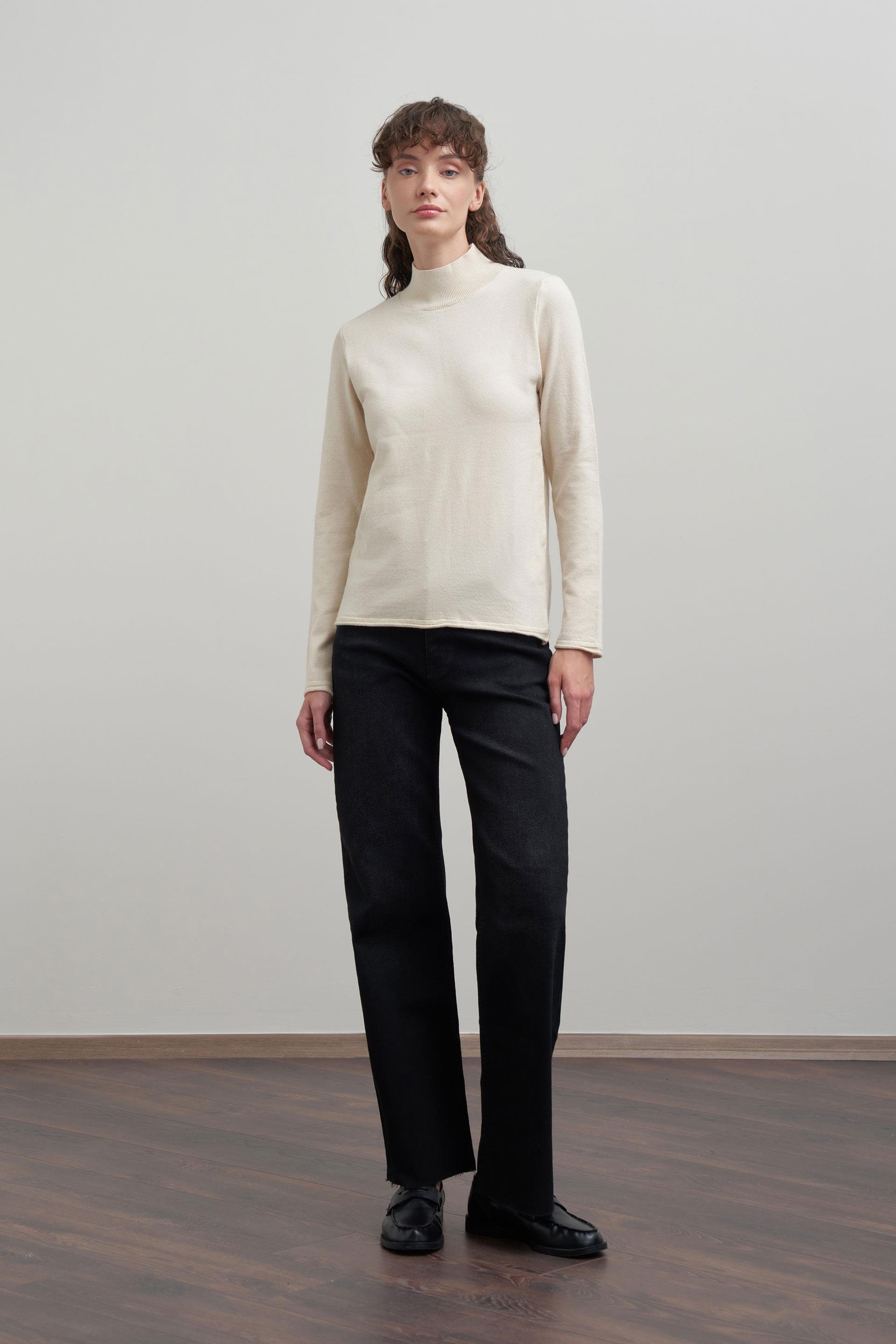 Bej-Yarım Balıkçı Uzun Kol Kazak