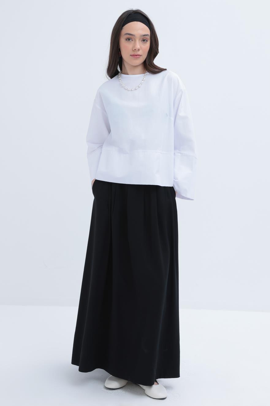 Beyaz-Geniş Manşetli Bluz