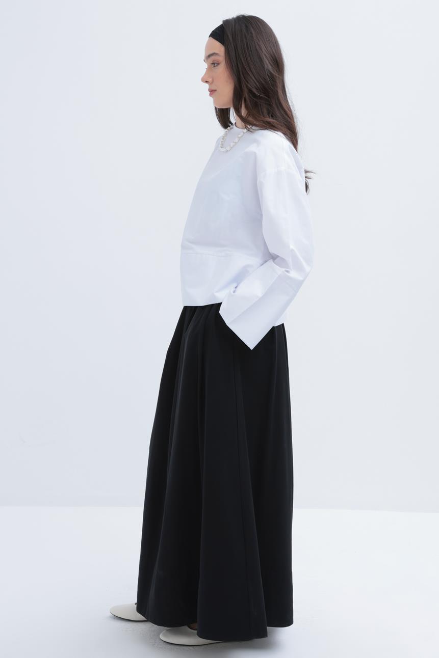 Beyaz-Geniş Manşetli Bluz