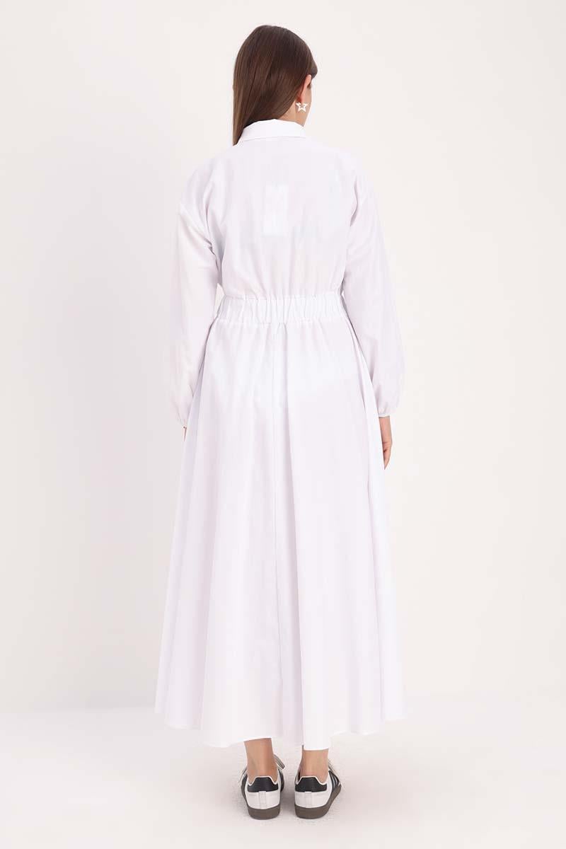 Gömlek Yaka Çıtçıtlı Beli Lastikli Elbise