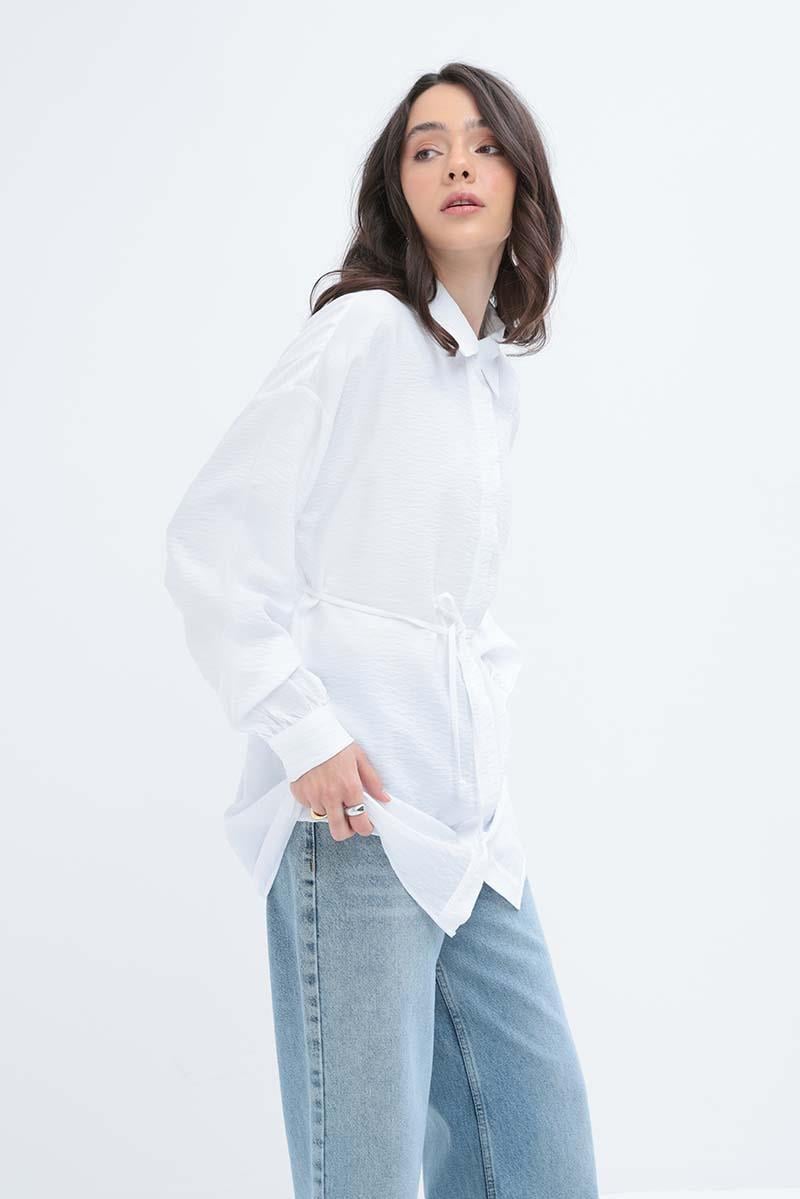 Beyaz-İnce Kuşaklı Gömlek