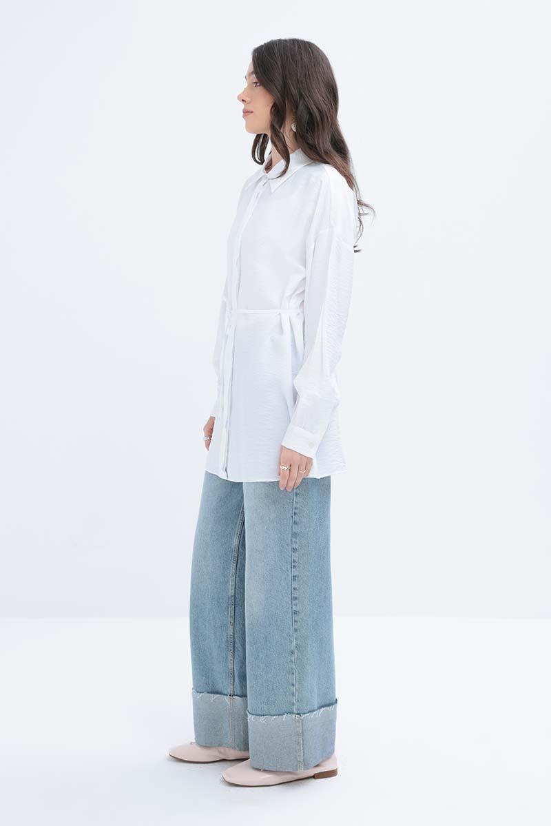 Beyaz-İnce Kuşaklı Gömlek
