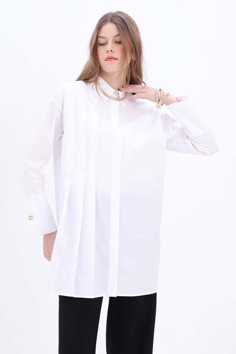Cotton Pearl Buttoned Shirt Tunic