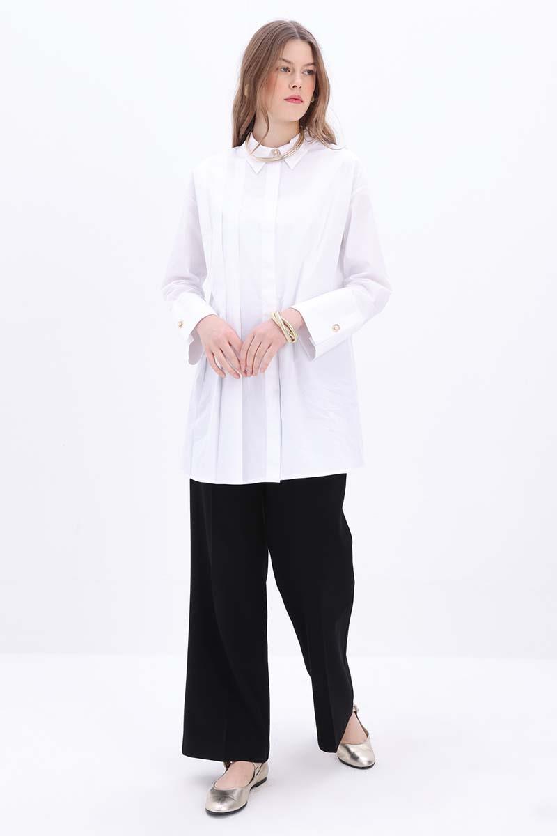 Cotton Pearl Buttoned Shirt Tunic