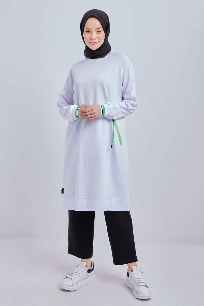  Cotton Neon Zipper Detailed Sweat Tunic