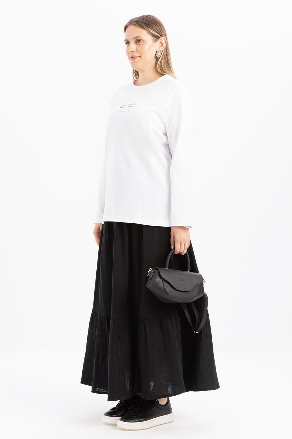 Beyaz-Pis Dikiş Detaylı Baskılı T-shirt