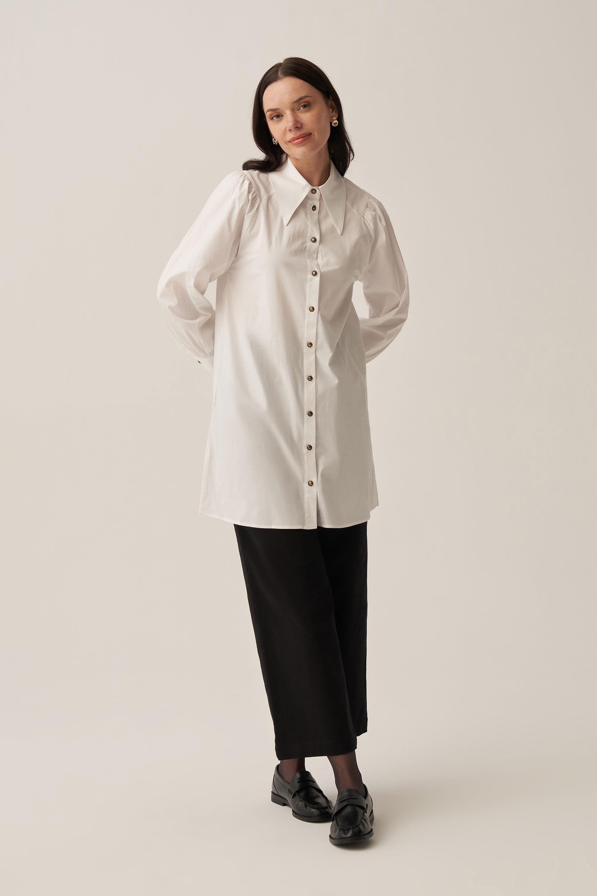 Beyaz-Sivri Yakalı Poplin Gömlek