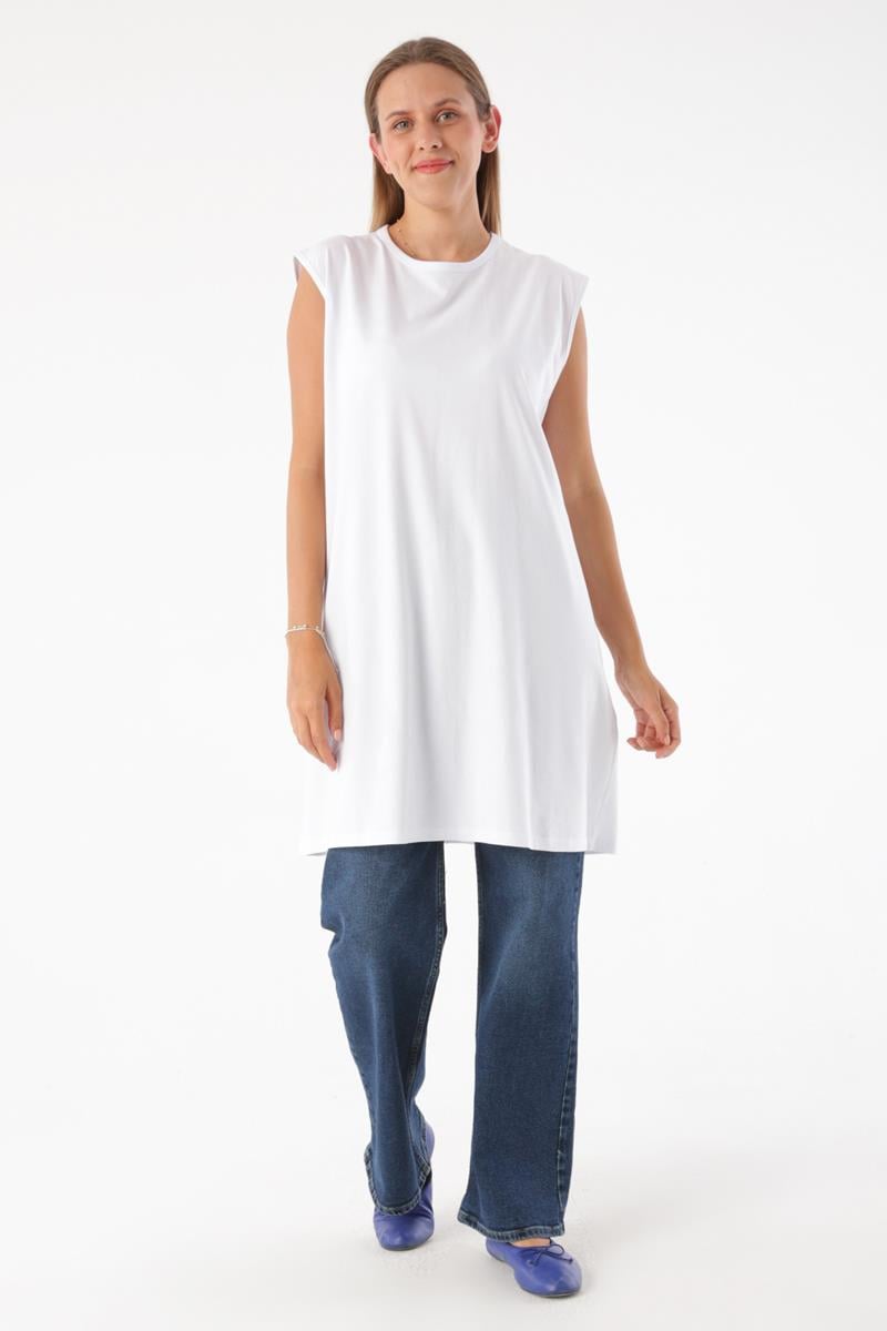 Büyük Beden Kolsuz Basic T-Shirt Tunik