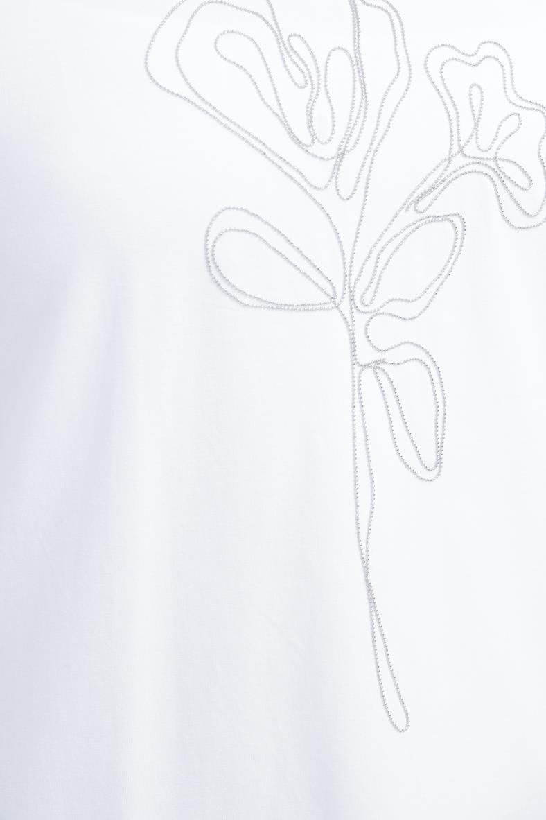 Beyaz-Zincir Nakışlı Uzun Kollu T-shirt