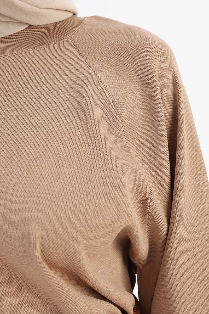 Oversize Balon Kol Yanları Yırtmaçlı Triko Tunik