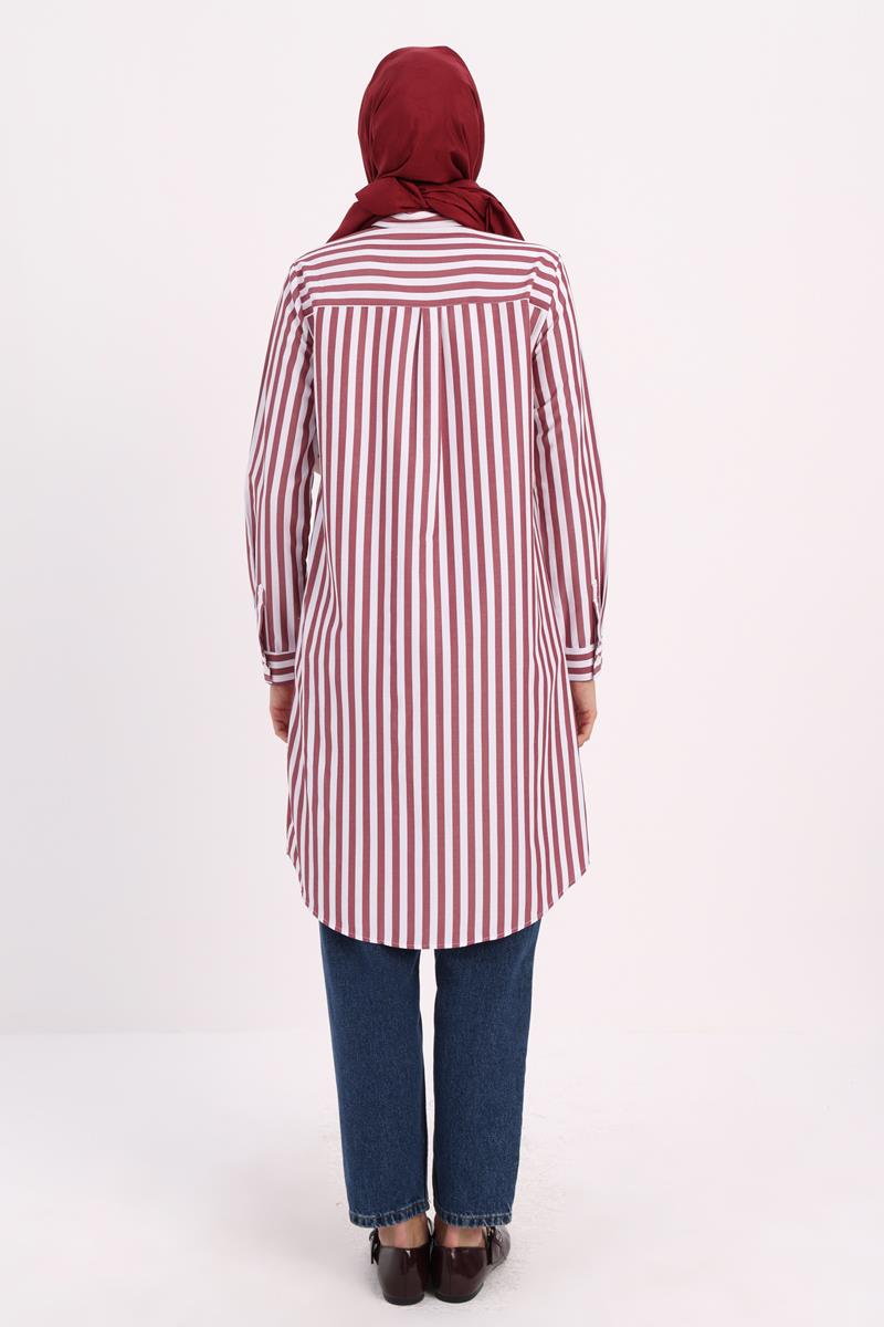 Striped Shirt Tunic With Hidden Buttons