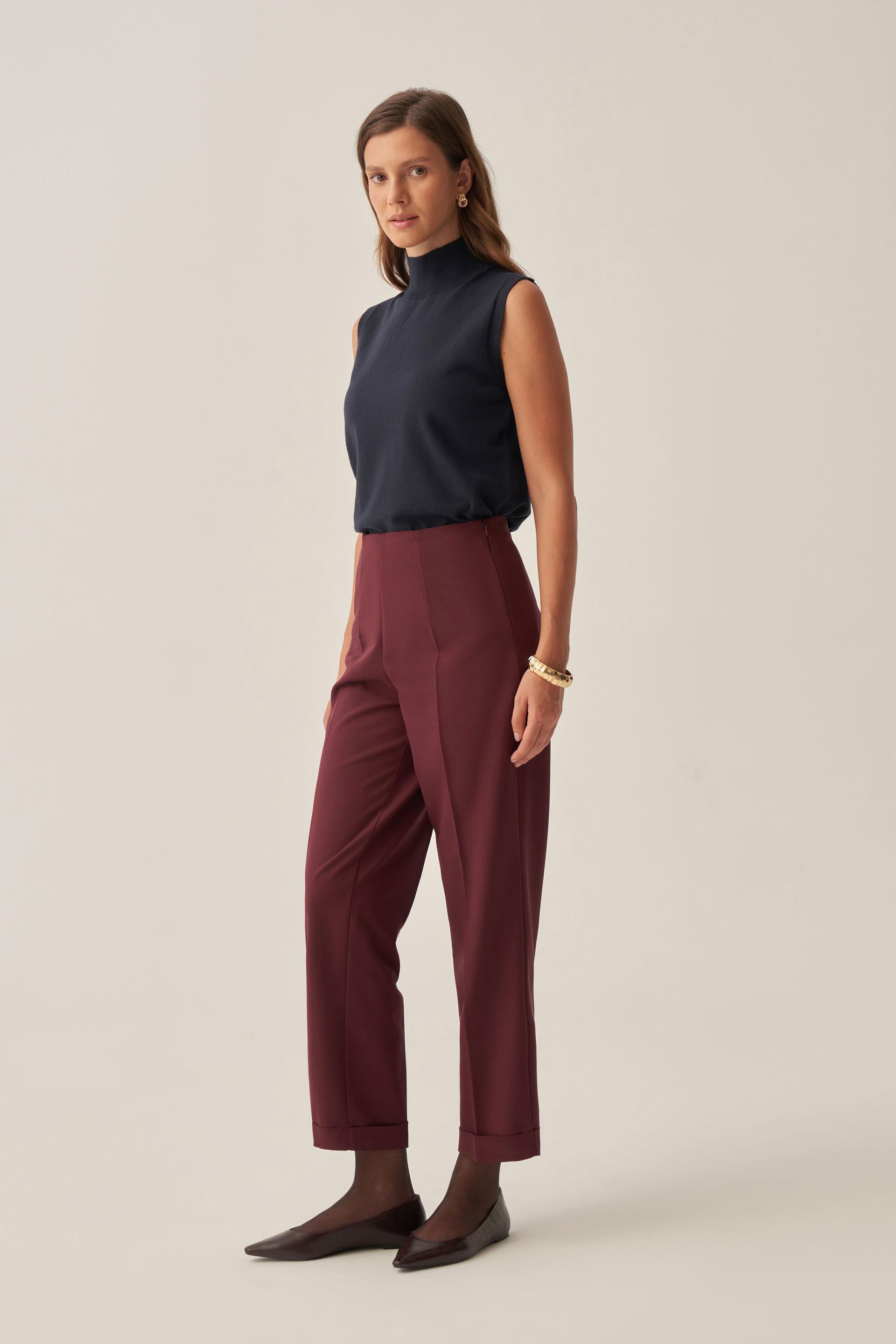 Bordo-Bilek Boy Double Paça İnterlok Pantolon