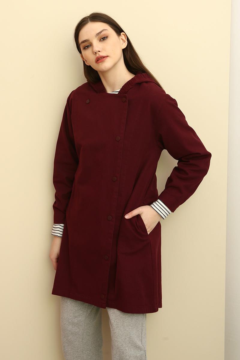 Kapüşonlu Kruvaze Yaka %100 Pamuklu Kap