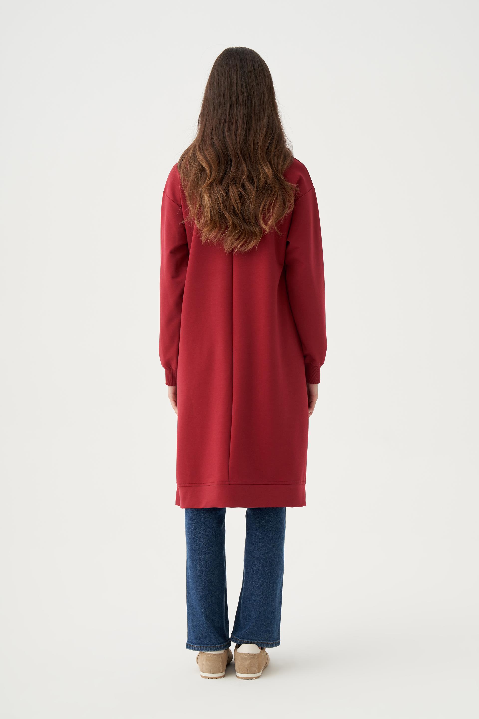 Bordo-Pamuklu Nakışlı Uzun Tunik