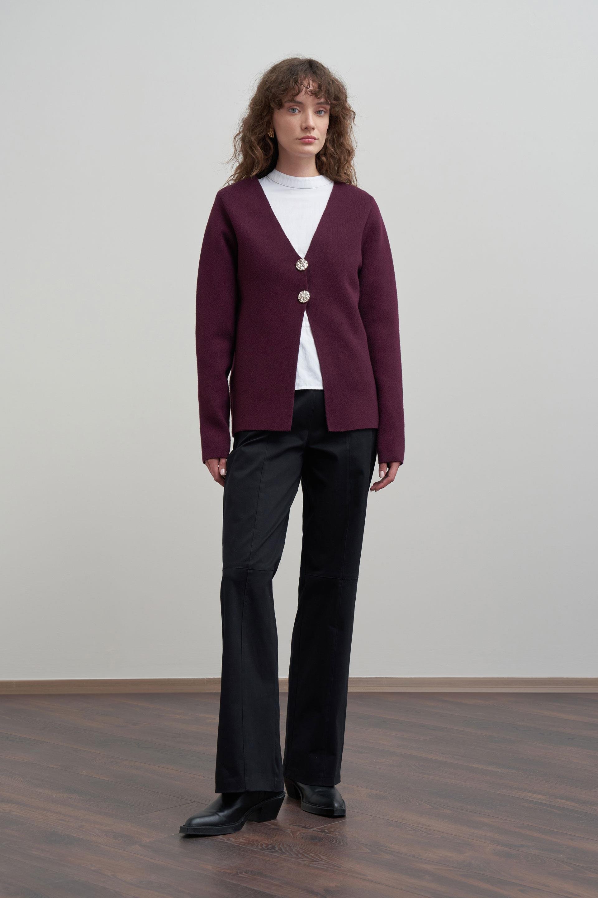 Bordo-Şal Yaka Triko Hırka