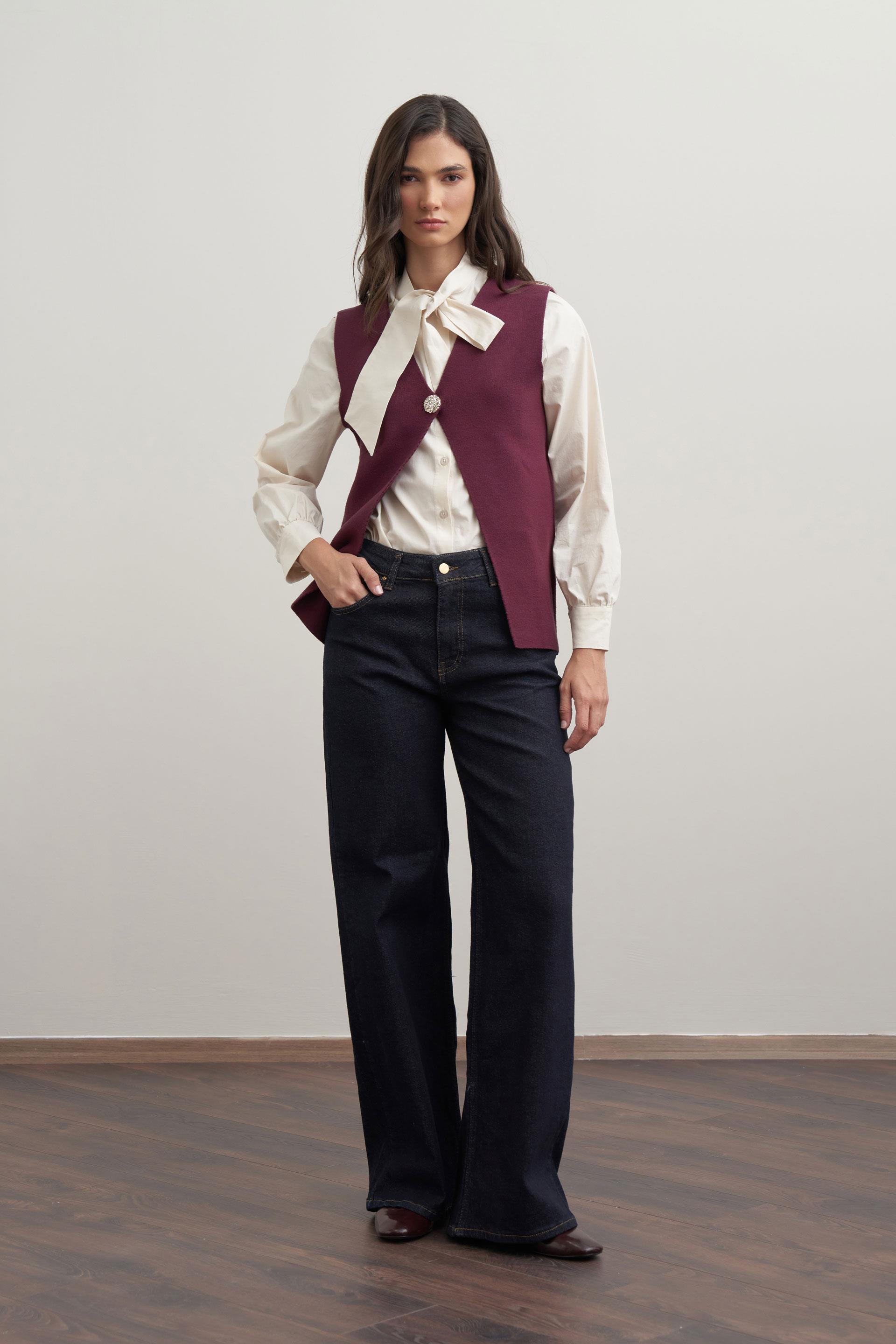 Bordo-Tek Dügmeli Triko Hırka