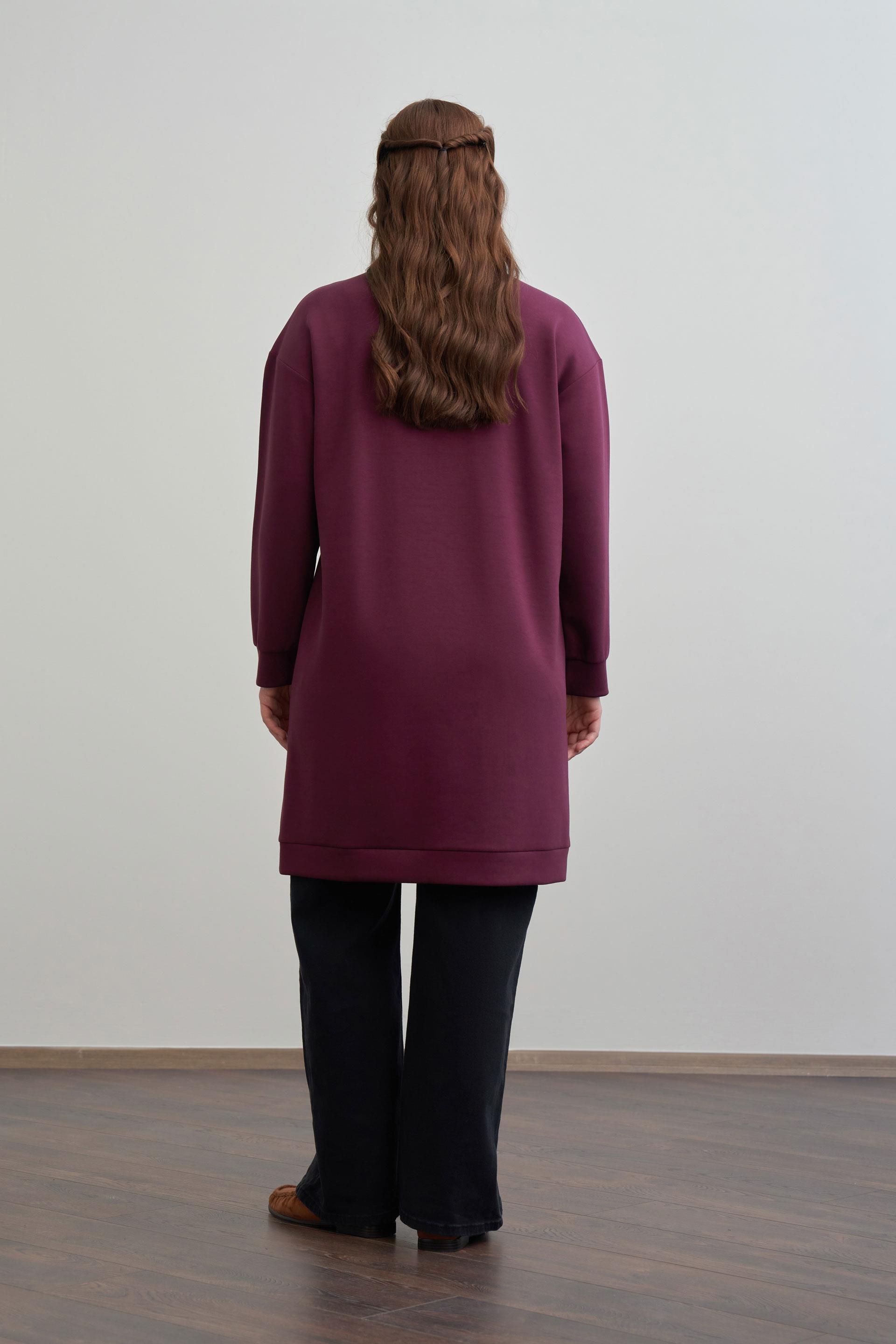 Bordo-Yumuşak Dokulu Nakışlı Sweatshirt