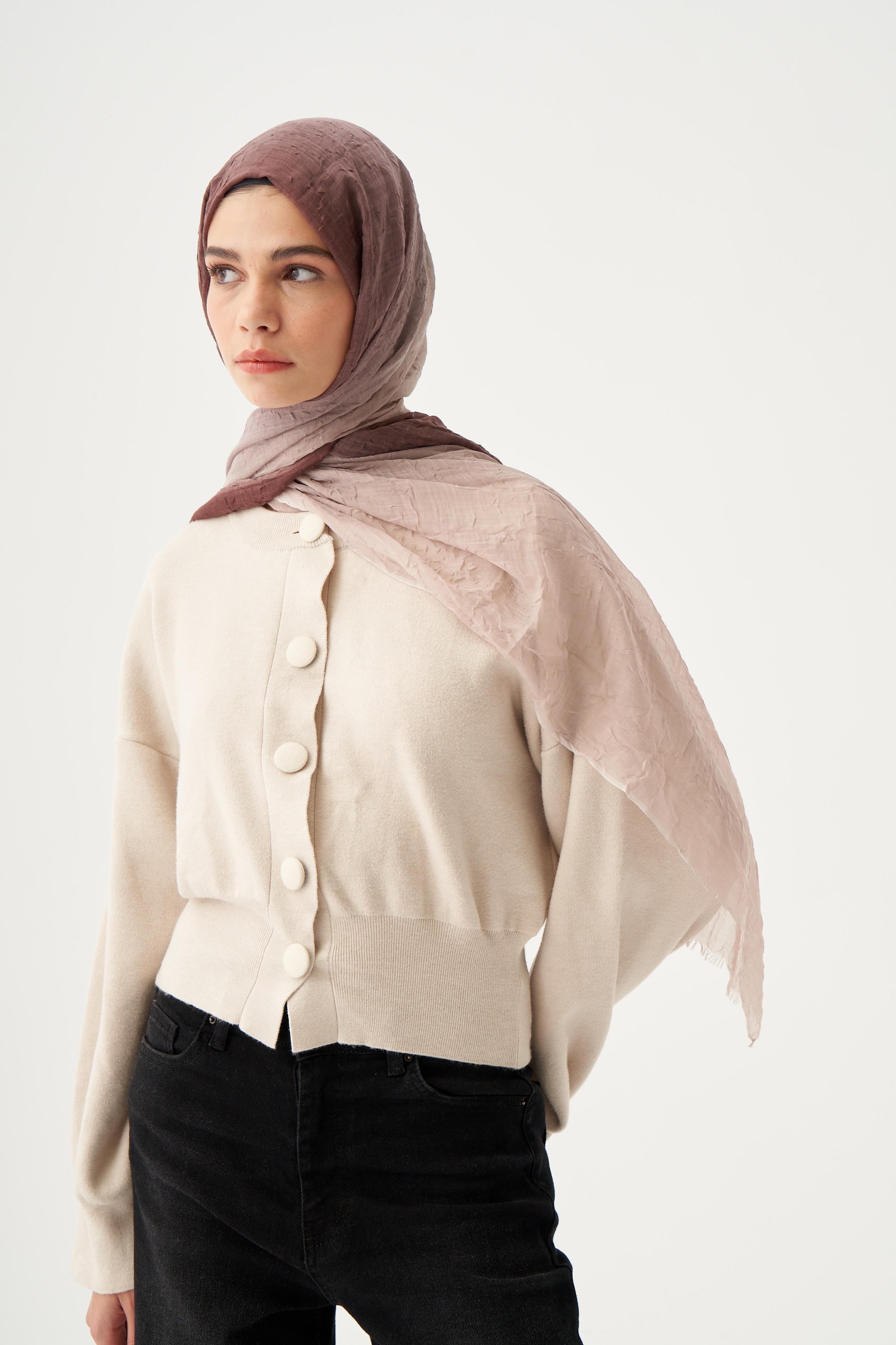 Çikolata-Bej-İpeksi Balıksırtı  Jakar Şal