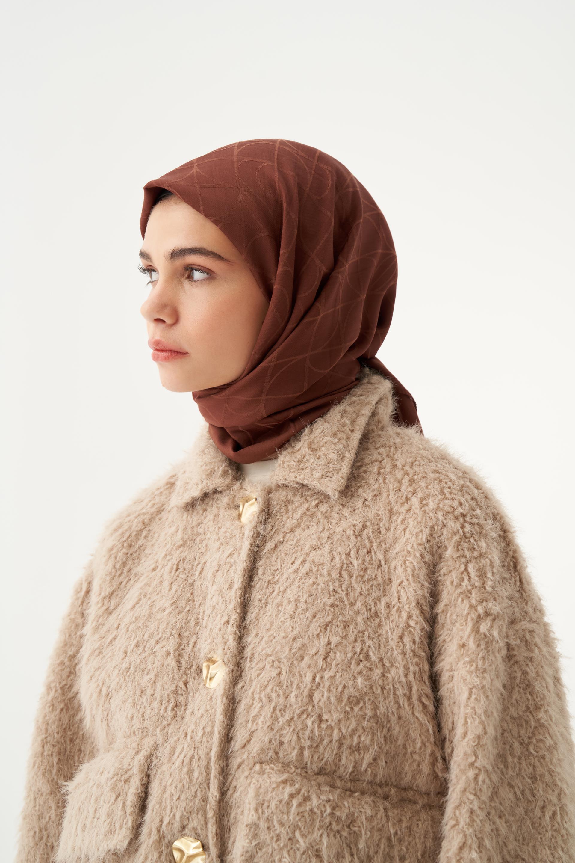 Çikolata Kahve-Pamuk Viskon  Sarmal Desen Eşarp