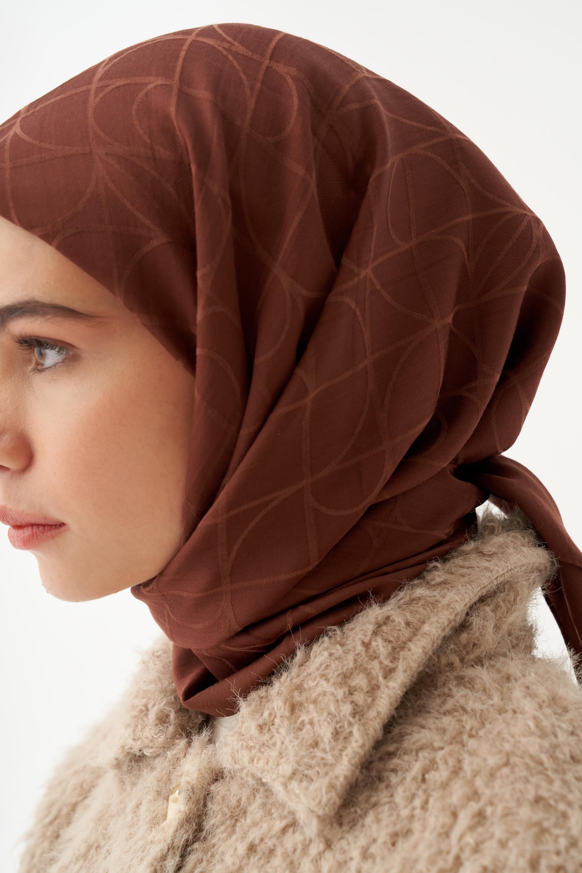 Çikolata Kahve-Pamuk Viskon  Sarmal Desen Eşarp