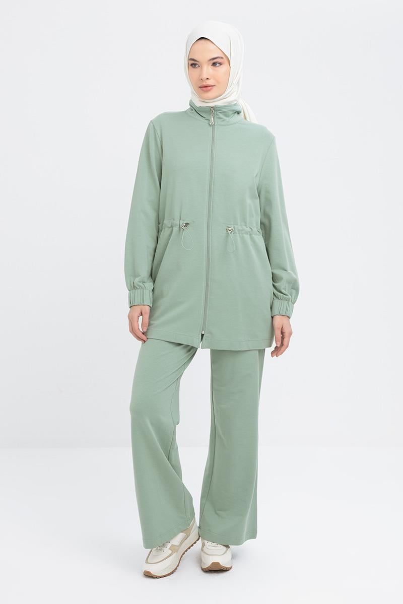 Defne-Belden Büzgülü Fermuarlı Eşofman Takımı