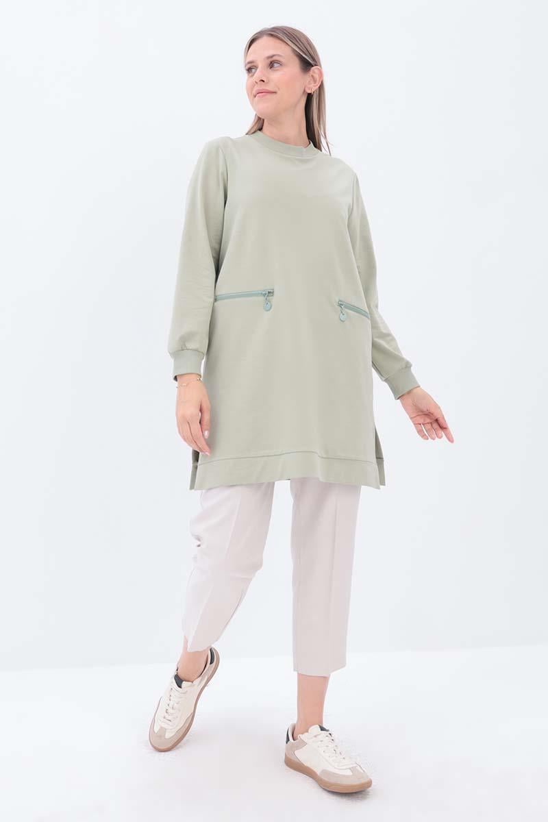 Fermuar Cepli Yırtmaçlı Sweat Tunik